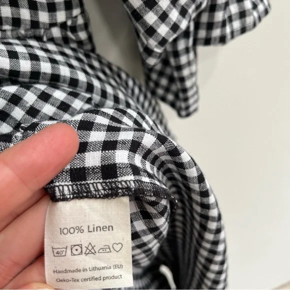 Magic Linen Voluminous Linen Ruffle Sleeve Babydoll Dress Black White Gingham - Picture 14 of 14